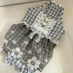 ハンドメイド♡犬服 お花のチュール重ね3段フリルキャミワンピース