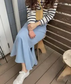 ロング スカート スリットマーメイドロングスカート　ブルーのサムネイル