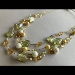 ネックレス 4連 ビーズ イエロー グリーン アクセサリー 春