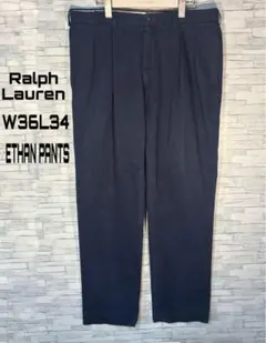 【USA古着】90sラルフローレンネイビーチノパン36/34 2タック　トラッド