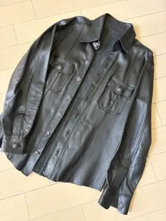 A&G レザー　シャツ　希少Lサイズ　正規品　売り切り価格　クロスパッチカスタム