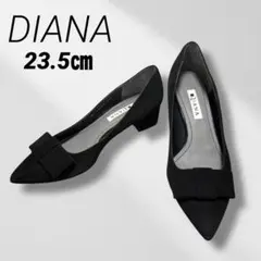 DIANA リボン　スエード　パンプス　ポインテッドトゥ　ブラック　23.5