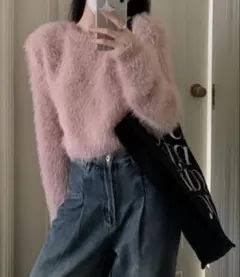 me+em select (ミームセレクト) ファームードショートシャギーニット