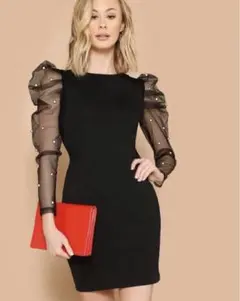 SHEIN シーイン パール シアー スリーブ ミニ ドレス ワンピース S