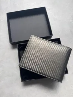 二つ折り財布　メンズ財布　シルバー　グレー　プレゼント　牛革　レザー　軽い