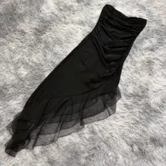 【pima boutique】 ドレス 黒 ブラック シフォン アシンメトリー