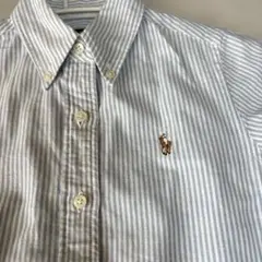 【美品】Ralph Lauren ストライプ 半袖シャツワンピース水色　白120