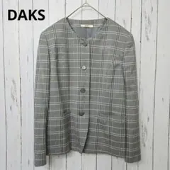 ダックス ノーカラージャケット チェック柄 ウール 日本製 上品デザイン