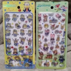 ミニオンシール　ズートピアシール２枚セット　立体シール　3Dシール