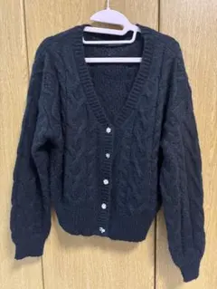 mysty woman ケーブル編み ビジュー付き カーディガン 黒