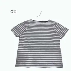 ジーユー 半袖Tシャツ 綿 カジュアル シンプル ボーダー グレー 白 Mサイズのサムネイル