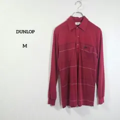 ダンロップ　長袖　ポロシャツ　カットソー　薄手　レッド　ボーダー　メンズ　M