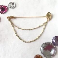 【新品】ゴールド リーフ ブローチ 葉っぱ 二連 チェーン アクセサリー 上品