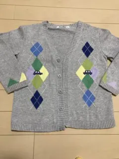 familiar グレー ダイヤモンド柄 カーディガン 110