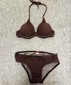 ビキニ　ブラウン　パンツ付き　取り外し可能白リボン付きのサムネイル