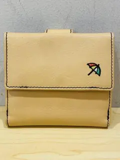 アーノルドパーマー ベージュ レザー 二つ折り財布 傘刺繍のサムネイル