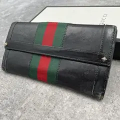 미세 상태좋음 GUCCI 구찌 긴 지갑 셸리 라인 블랙 가죽 접는 지갑
