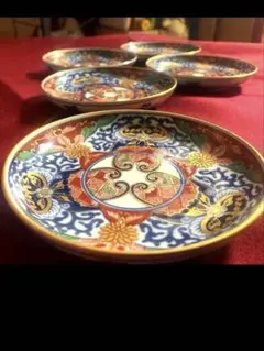 有田 其泉 古伊万里 琳派 金彩 色絵 小皿 5客