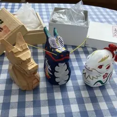 辰　3個セット　職人干支飾り　木彫り　とやま土人形　和紙　金運　置物　手作り