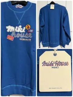 【新品】ミキハウス　メンズ　Mサイズ　青色 スウェットトレーナー　刺繍ロゴ入り