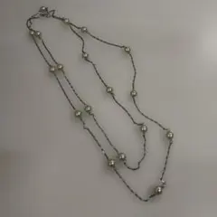 パール調 ロングネックレス シルバーカラー レトロ