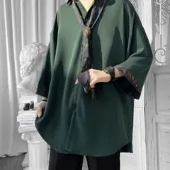 半袖シャツ ネクタイ付き ビッグカラーシャツ