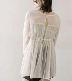 mysticアイボリー シフォン 長袖ブラウス