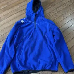 青 フリース フード付きジャケット ハーフジップ