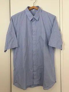 MUJI LABO ポプリン半袖比翼シャツ サックスブルーストライプLサイズのサムネイル