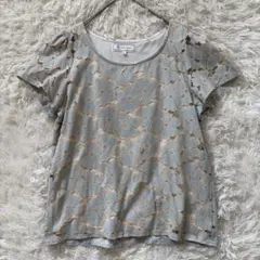 ROPÉ PICNIC　花柄レー半袖レイヤードブラウス　38　水色◆ A1482