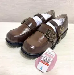 しまむら 青木美沙子 コラボ クラシカルバイカラーローファー 中茶 Lサイズ