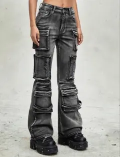 Grunge Punk ワストランド パンクスタイルフレアレッグジーンズ