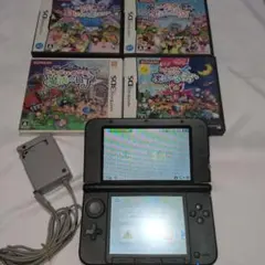 ニンテンドー3DS LL レッド 本体とんがりボウシ4本セット ACアダプター付