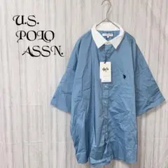 【新品】【ユーエスポロアッスン】 クレリック 半袖 シャツ 青 L 綿100%のサムネイル