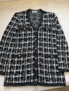 FOXEYノーカラーチェックジャケット 38サイズのサムネイル