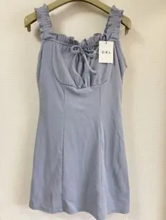 【新品】タグ付きGRL カップ付フリルキャミミニワンピース 薄い青