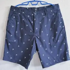 H&M メンズ ショートパンツ 32 ネイビー ヤシ柄 綿100%のサムネイル
