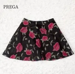 新品タグ付✨銀座マギー PREGA バラ柄 メッシュフレアスカート【Ｍ相当】黒