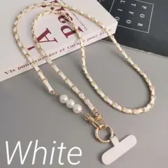 スマホ ショルダー ホワイト　ストラップ スマホストラップ キルティング　白　金