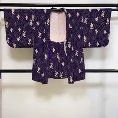 ■E5699■アンティーク■正絹縮緬■深紫色　葉柄　袷　羽織■丈85　裄63