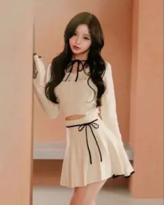 Darich ウエストオープンリボンデザインニットミニワンピース FL