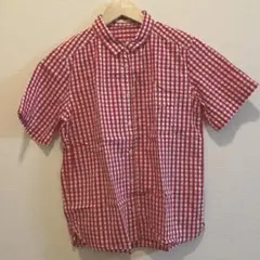 GU 赤と白のチェック 半袖シャツ