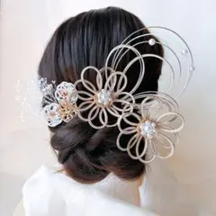 【水引 髪飾り】ゴールド×ホワイト 成人式 結婚式 卒業式 和装