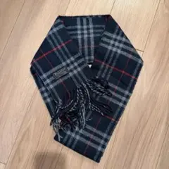 希少 バーバリー ラムウール100% マフラー 紺 ノバチェック イングランド製