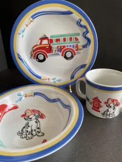 未使用◆ティファニー ファイヤーステーション ブルー キッズ食器3点セット