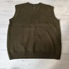 ユニクロ L ニット Vネック ベスト オリーブ カーキ