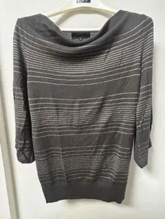 【美品】UNTITLED ダークブラウン ストライプ 五分袖 サイズ2(M)