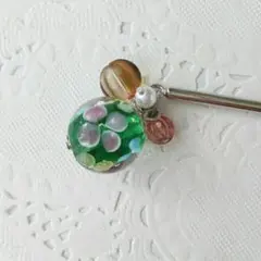 グリーンフラワー　コンパクト　シルバー　簪　かんざし