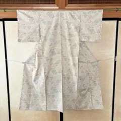 大きいサイズ　十日町紬　正絹　中古　ベージュ　カジュアル　【mm021】