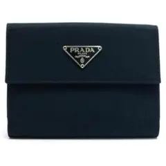 極美品 プラダ 二つ折り財布 コンパクト財布 ナイロン 黒 イタリア製